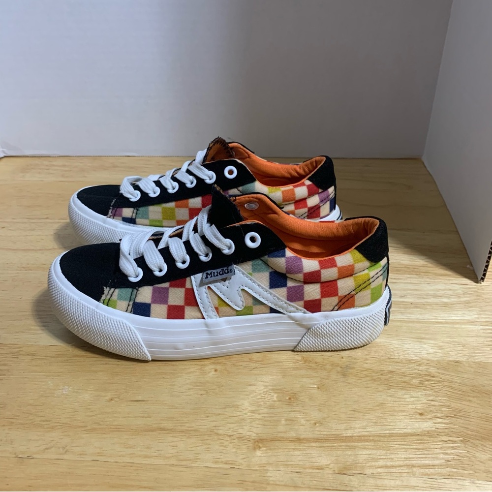 VTG Mudd Checker Pattern Sneakers Multicolored Childers Size 3 Racing‎